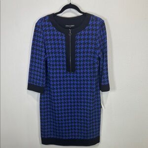 Isabella‎ DeMarco Tahari Levine jewels of the Nile Blue Black houndstooth Dress